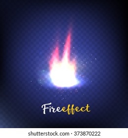 Realistic fire flames on transparent background. Special effects. Vector illustration. Translucent elements. Transparency grid. Fire effect. 