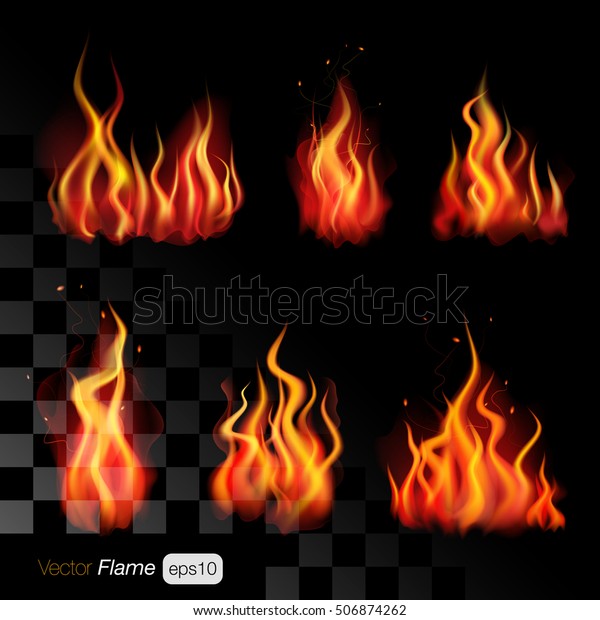 Realistic Fire Flames On Transparent Background Stock ...