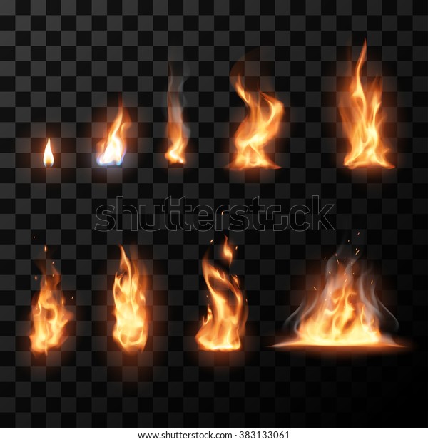Realistische Feuer Flammen Set Stock Vektorgrafik Lizenzfrei