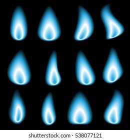 Realistic fire flames set isolated, vector illustration.