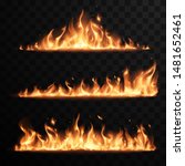 Realistic fire flames set on transparent black background