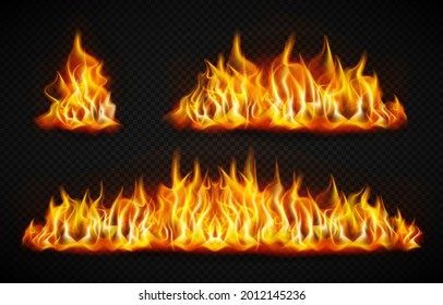 Realistic fire flames set on transparent background