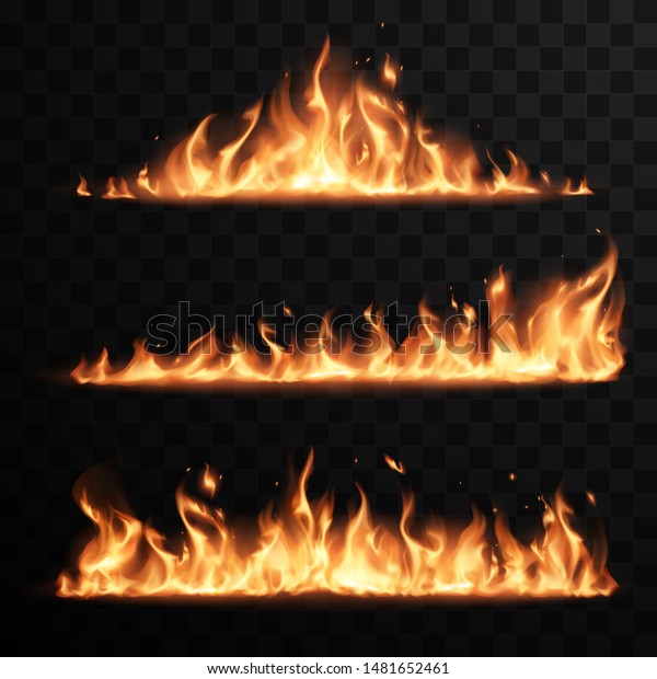 Realistic Fire Flames Set On Transparent Stock Vector Royalty Free