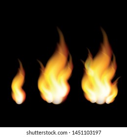 Realistic fire flames set.  Fire power motion effect. Special light effects collection for design and decoration