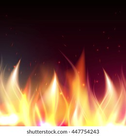 Realistic fire flames vector illustration. Special fire effect. Burn background.
