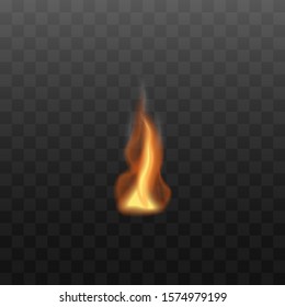 Realistic fire isolated on transparent background - hot orange flame effect with little smoke and warm glowing light. Small burning blaze vector illustration
