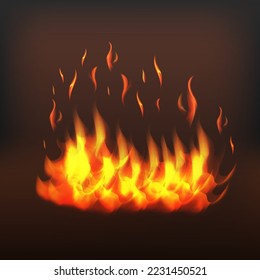 Realistic fire isolated on transparent background. Vector mockup of flame border, bright burning blaze and sparks vector illustration