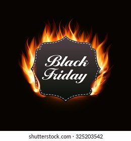 Realistic Fire Label on Dark Background Vector Illustration EPS10