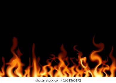 Realistic fire on a black background. Vector burn illustration. Burning design.