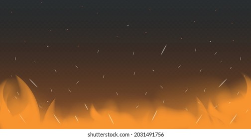 Realistic fire on a dark background - Vector illustration