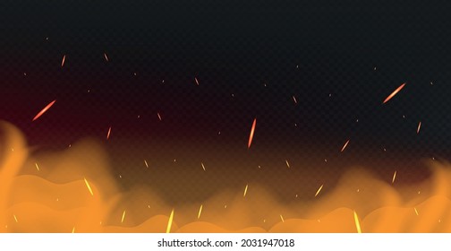 Realistic fire on a dark background - Vector illustration