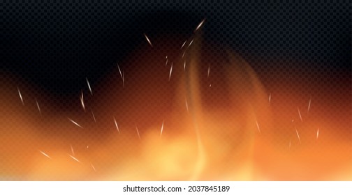 Realistic fire on a dark background - Vector illustration