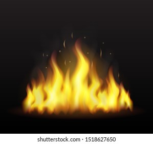 Realistic fire on a transparent background. for danger concept or web design. Flame and red fire.