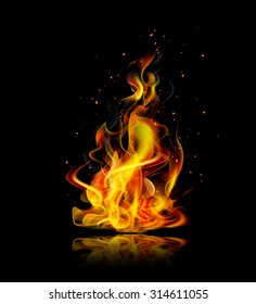 Realistic fire with reflection on a black background