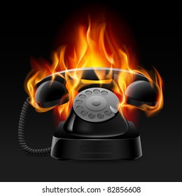 Realistic fire retro phone. Illustration of the designer on a black background