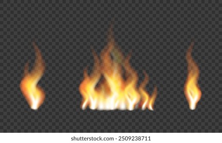 Realistic fire set. Red fiery flames for used on dark illustrations. 