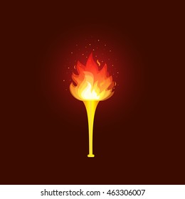 Realistic fire torch on dark background. Vector illustration