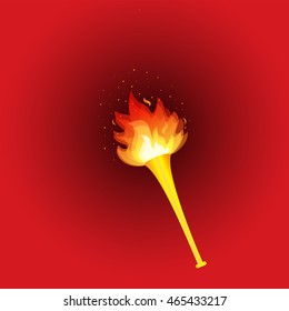 Realistic fire torch on red background. vector illustration