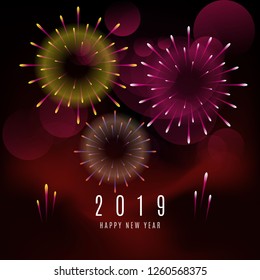 Realistic fireworks new year 2019 background