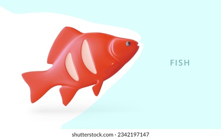 Realistic fish with cutouts for grilling. Vector banner on blue background, place for text. Seafood dishes. Diet food. Concept for fish menu. Horizontal advertising banner for social networks