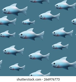 Realistic fish with scale vector seamless pattern on background