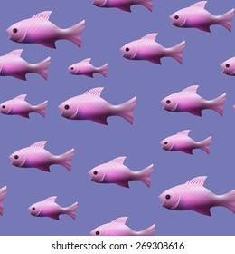 Realistic fish with scale vector seamless pattern on background