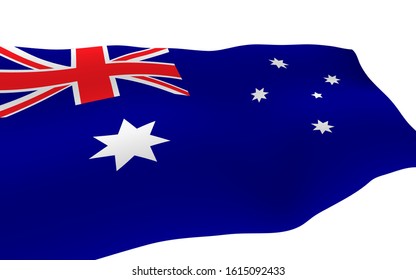 The realistic flag of Australia flies in the wind. Australia Day. Isolated on a white background. Vector illustration.