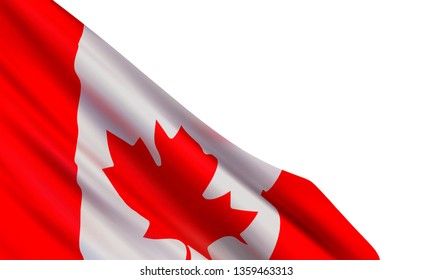 Realistic flag of Canada isolated on white background. Vector template for Canada Day, Victoria Day, Civic Holiday, National Flag of Canada Day.