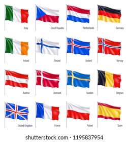 Realistic flag of Europe States. Vector illustration isolated on white background