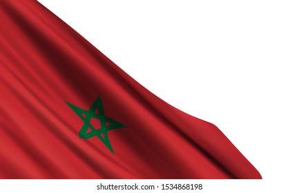 The Realistic Flag Of Morocco Isolated On A White Background. Vector Element For Independence Day, Anniversary Of The Independence Manifesto.