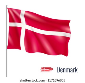 Realistic flag on white background. Denmark. Vector illustration