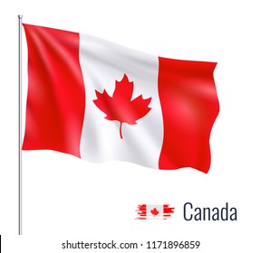 Realistic flag on white background. Canada. Vector illustration