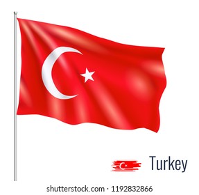 Realistic flag on white background. Turkey. Vector illustration