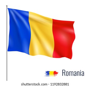 Realistic flag on white background. Romania. Vector illustration