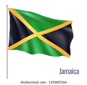 Realistic flag on white background. Jamaica. Vector illustration