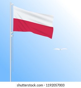 Realistic flag of Poland fluttering in the wind, vector.