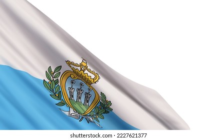 Die realistische Flagge von San Marino einzeln auf weißem Hintergrund. Vektorelement für das Fest von Saint-Agatha (Befreiungstag), Jahrestag des Arengo (Fest der Militanten), Das Fest von Saint-Marin