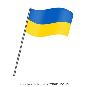 Bandera realista de Ucrania. Bandera vectorial en un palo. Bandera de Ucrania sobre fondo blanco