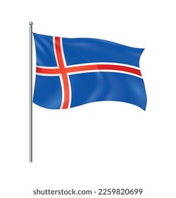 Realistic flags composition with isolated view of national flag beating in wind hanging on post vector illustration