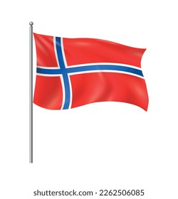 Realistic flags composition with isolated view of national flag beating in wind hanging on post vector illustration