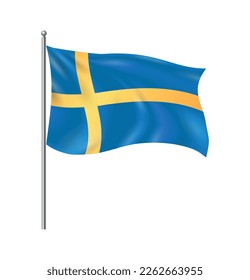 Realistic flags composition with isolated view of national flag beating in wind hanging on post vector illustration