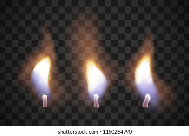 Realistic flame candles with the effect of transparency. Illustrations isolated on transparent background. Creative idea for your design