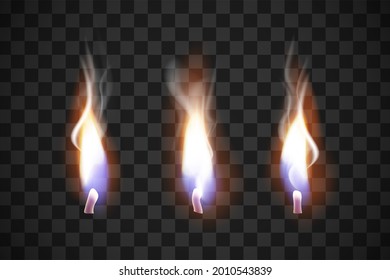 Realistic flame candles with the effect of transparency. Illustrations isolated on transparent background. Creative idea for your design