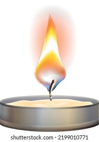 Realistic Flame. Decorative Candle Mockup. Burning Fire Isolated On White Background