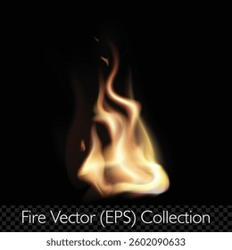 Realistic flame, fire, burning hit effect, isolated vector (EPS), editable illustration on transparent background