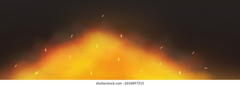 Realistische Flamme, Feuer und Funken Overlay-Effekt auf transparentem Hintergrund. Gestaltung von Websites, sozialen Netzwerken, Werbematerialien, Verpackungen, Spielen, Covern, Plakaten, mobilen Anwendungen