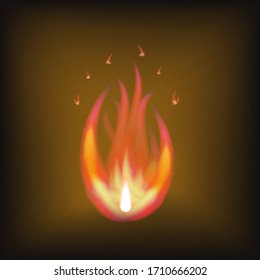 Realistic flame illustration on dark background. Design collection. Glow light effect. Color background. Realistic smoke isolated. Flame fire, great design for any purposes.