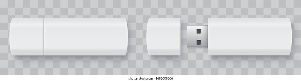 Realistische Flash-Laufwerk Mock up Set, offen und geschlossen. Weißer Mock mit Schatten auf weißem Hintergrund - Vektorillustration.