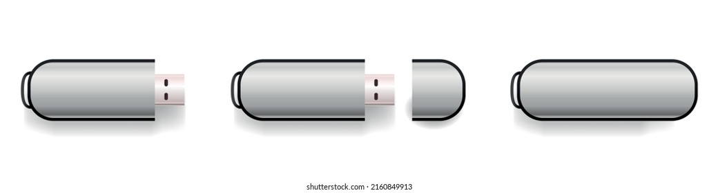 Realistic flash drive mockup set, open and closed.