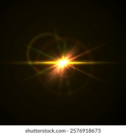 Realistic Flash and Glowing Effects: Camera Light, Sunlight Reflection, Stars, and Sparkling Highlights. Isolated Celestial Elements for Space and Light Design on Transparent Background